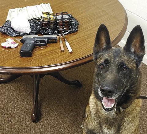 Oby with some of the contraband he sniffed out. CONTRIBUTED