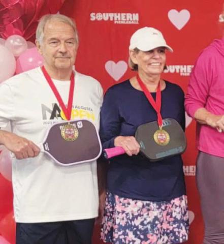 Charlie Eisele and Gloria Koch won the gold medal in doubles 3.0, 70-75 age group, and also silver for the doubles 3.5, 70-75 age group, at the Macon Love Tournament. CONTRIBUTED
