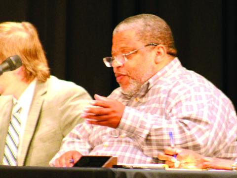 City Manager Autron Hayes discussed updates from the water department during Monday night’s meeting. He provided the information in the absence of the department’s supervisor, Josh Thompson. SKYLA MORRIS/Staff