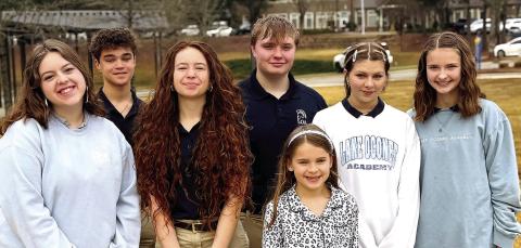 In no particular order, Lake Oconee Academy students Jemma Easley, Isabella Broughton, James Poucher, Hallie Wilcher, Sima Bahr, Noah Angle, Ethan Ralston, Alley McCullough, and Emilia Viscarra were each first-place district winners in the 2026 Young Georgia Authors (YGA) Writing Competition and advanced to regional competition. CONTRIBUTED
