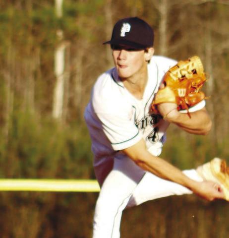 Hunter Holder (4) delivers a pitch from mound in a game earlier this season. He’s been one of Putnam County’s reliable arms on the hill in 2023. ARELLA CASH/Staff