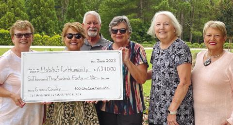 L-R: Betty Aubin, Jan Broughton, Bob Glaze, Polly Kopp, Karen Grigg and Sharon Glaze hold the check. CONTRIBUTED