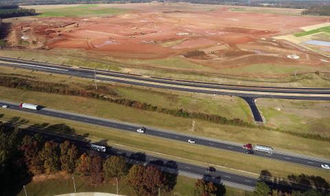 Site work for the new Rivian electric vehicle manufacturing plant as part of Stanton Springs North shows the scope of the project off of I-20, including a new frontage road that will connect to a proposed exit from the interstate. MARK ENGEL/Staff