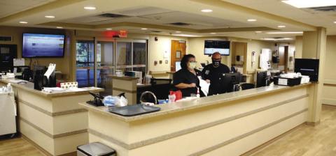 Previously received HEART funds recently allowed Putnam General Hospital to build out a new pre-op space, including new waiting areas for patients and this central command post for nursing and administrative use. IAN TOCHER/Staff