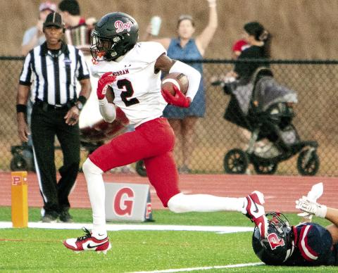 Morgan County wide receiver Jaylen Elder (2) leaves a Putnam County defensive back in the dust on his way to scoring one of two touchdowns in last Friday's 42-28 win over the War Eagles. (LANCE MCCURLEY/Staff)