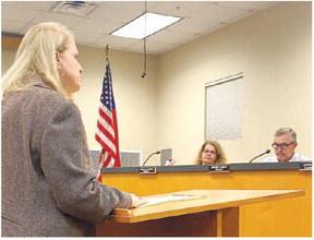 Kathryn Harris, Democratic appointee to the Board of Elections, addresses Greene County Commissioners. MAUREEN STRATTON/Staff