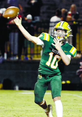 Gators quarterback Ames Johnson had another strong game last Friday in Monticello, scoring three touchdowns and throwing for another in Gatewood’s 36-18 win over Piedmont Academy. IAN TOCHER/File