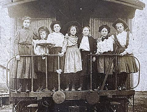 Photo shows students and a teacher from White Plains aboard a train traveling from Union Point to White Plains. CONTRIBUTED
