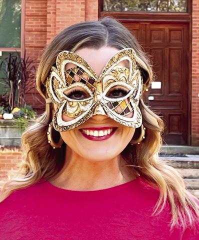 2024 Mardi Gras Court Member Christian Williams flaunts her masquerade mask in preparation for this inaugural event. CONTRIBUTED