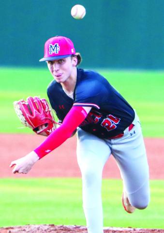 Morgan County pitcher Skylar McCoy (26) delivers a strike during the second inning of Monday night’s road loss to Jefferson. LANCE McCURLEY/Staff