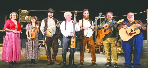 The great and talented musicians. From left to right: Donna Valvo, music director; Keiko Ishibashi, violin/fiddle; John Cooper, violin/mandolin/fiddle; Tom Shalin, instrumental director/fretless and electric bass; Tom Baker, banjo; Brian Smith, acoustic guitar; and Skip Taylor, acoustic guitar. LEIGH LOFGREN/Staff