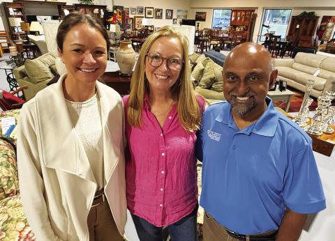 L-R: Putnam County Habitat for Humanity Marketing and Development Manager Katherine Mahlberg, Habitat ReStore Manager Vicki Cottrell, and Executive Director Murali Thirumal are looking forward to Songwriters Night, April 18 at Briarpatch Farm in Eatonton. IAN TOCHER/Staff