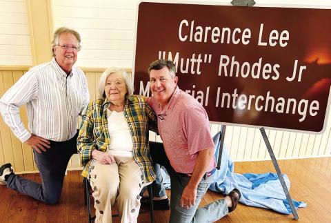 Representative Trey Rhodes (right) is pictured with family members of Clarence Lee “Mutt” Rhodes Jr. during the interchange dedication Oct. 1. (CONTRIBUTED)