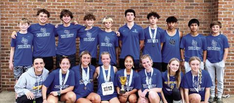 Lake Oconee Academy’s cross country teams pose for a photo after competing at the Class A state meet, held at Carrollton High School over the weekend. CONTRIBUTED