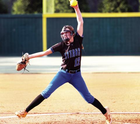 LOA freshman pitcher Kaitlyn Mamay in the wind up during a game at North Oconee last week. (WILL MORRISON/Staff)