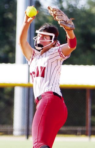 Ryleigh Hilsman in the wind-up, getting set to deliver a strike. LANCE McCURLEY/Staff