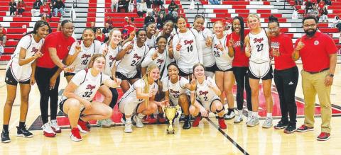 The Morgan County girls basketball team poses for a photo after defeating Callaway 62-51 on Saturday to win the Region 4-AA championship. CONTRIBUTED