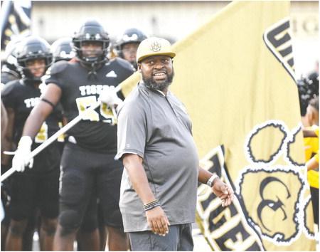 Second-year head coach Terrance Banks ready to lead his team out onto the field before a game earlier this season. BRENDAN KOERNER/Staff