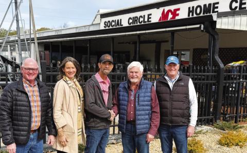 L-R: Neighbors Helping Neighbors board member and Beds for Kidz volunteer Ted Duty, NHN Executive Director Allyn Rippin, Ace Home Center co-owner Ted Callaway, NHN President Bob Massey, and Beds for Kidz Director Stu Scherer. CONTRIBUTED