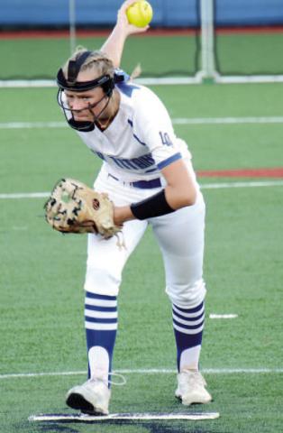 Jacy Singleton (10) gets set to deliver a pitch from the circle earlier this season. LANCE MCCURLEY/Staff