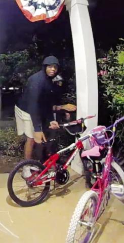 A doorbell camera caught these two thieves making off with a bicycle. CONTRIBUTED