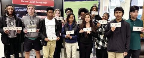 Career Coach Recognition: Members of the Class of 2028 receive Dave Dollars for their achievements and commitment to career development. CONTRIBUTED PHOTOS