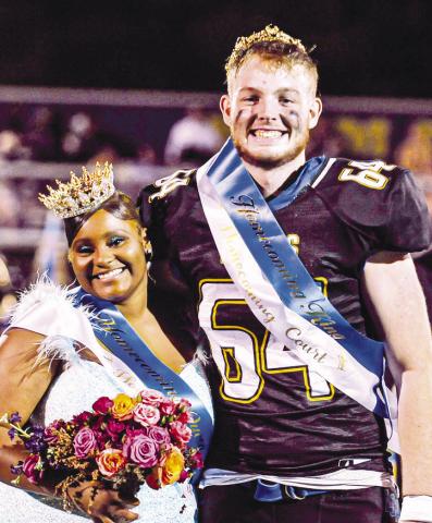 Lake Oconee Academy named seniors. D’Karrah Terrell (left) and Thomas Miller (right), its Homecoming Queen and King on Friday night. CHARLES JORDAN/Staff