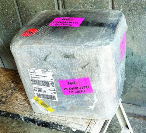 This grounddelivery service package at Mario Munoz’s house contained 25 pounds of meth. CONTRIBUTED/ PCSO