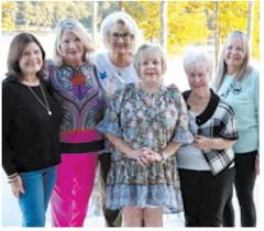 L-R: longtime friends Jane Guccione, Janie Terry, Angie McCord, Holly Drake, Clarene Conquest, and Robin Lenett all reunited for the first time in five years. The group celebrated at Terry’s Lake Oconee home, for her recent 80th birthday. CONTRIBUTED
