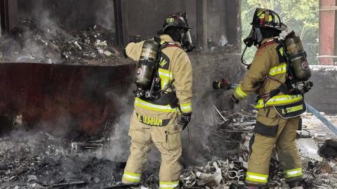 Morgan County firefighters attack a fire at the transfer station off Highway 441. CONTRIBUTED