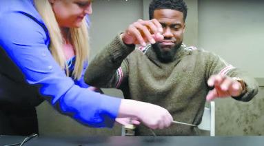 Comedian Kevin Hart undergoes a polygraph administered by Lisa Ribacoff. CONTRIBUTED