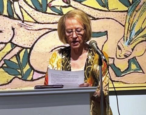 Lisa Conner speaks at the Steffen Thomas Museum of Art’s annual meeting. CONTRIBUTED