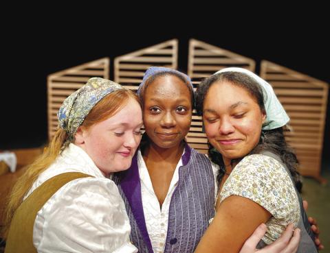 Tevye’s daughters Chava (Emma Jo Parham), Tzeitel (Camiyah Jones), and Hodel (Nevaeh Marshall) sing of their hopes and fears of being matched with a husband in the song “Matchmaker, Matchmaker.” CONTRIBUTED