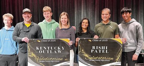 Morgan County High School recently recognized Kentucky Outlaw as the valedictorian and Rishi Patel as the salutatorian for the Class of 2025. CONTRIBUTED