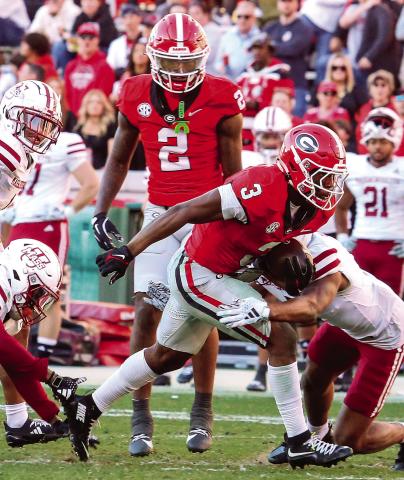 Georgia freshman running back Nate Frazier (3) carried the ball 21 times for 136 yards and three scores against UMass. JIM TURNER/Contributed