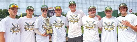 Gatewood’s seniors (L-R) Ames Johnson, Jackson Love, John Wallace Thompson, head coach Brandon Moss, Jake Rich, Wilson Moore, Hunter Johnson, and Walker Roberts) pose for a photo. CONTRIBUTED