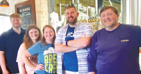 The best beer baristas (say that five times) are at Oconee Brewing: from left, Jake Vogel, Beth Sweeny, Kendrick Ward, Bobby Craig and Aaron Weiner. MAUREEN STRATTON/Staff