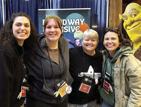 L-R: Helen Garcia-Carreras, Emma Elwood, Vickie Spivey, and Lora Garcia-Carreras of The Arts Barn and The Plaza staffed the Broadway Intensive booth for the Georgia Junior Thespian Conference last month in Milledgeville. CONTRIBUTED