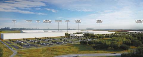 Artist’s rendering of the Rivian manufacturing plant. CONTRIBUTED