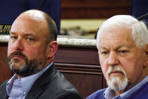 PDA Chair Walt Rocker (left) and County Chairman Bill Harp effectively served as the dividing line between the two organizations. IAN TOCHER/Staff
