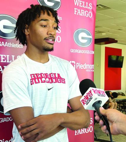 Tyrin Lawrence spoke to the media on Monday about his time at Georgia. (LANCE McCURLEY/Staff)