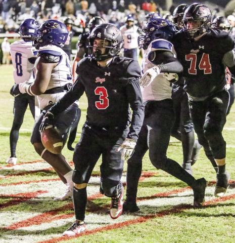 Morgan County senior Jasper Cason (3) celebrates after scoring a touchdown in last Friday’s win over Sumter County. JIM TURNER/Contributed