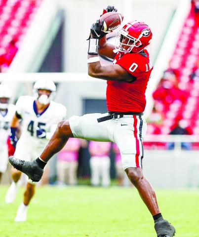 Georgia tight end Darnell Washington (0) had two catches for 33 yards against Samford at Sanford Stadium in Athens Saturday. ADAM WALSH/UGA Athletics