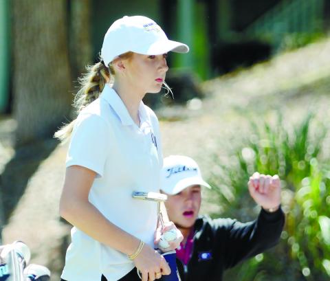 Lake Oconee Academy’s Kallyn Black warming up on the practice green before her 4-under par 68 at last season’s state championship match. BRENDAN KOERNER/Staff