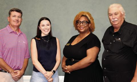 Several state and federal representatives attended Greene County Farm Bureau’s annual legislative supper held on Aug. 26. Pictured (l-r) are Trey Rhodes, District 124 state representative; Katrina Cochran, outreach representative for U.S. Sen. Raphael Warnock; Hope Iglehart, North Georgia outreach coordinator for U.S. Sen. Jon Ossoff; and Lee Anderson, District 24 state senator. (HANNAH BARRON/Staff)