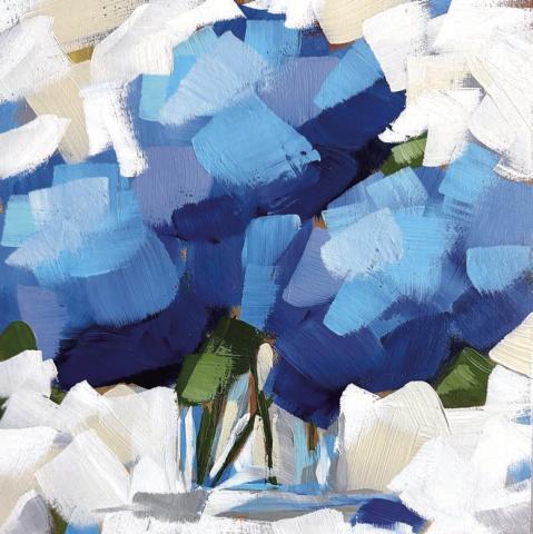 Blue Hydrangeas, 8x8, Acrylic on Cradled Wooden Panel