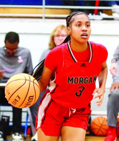 Morgan County senior Tanayah Briney (3) brings the ball up the floor in a loss to Oglethorpe County last month. LANCE McCURLEY/Staff