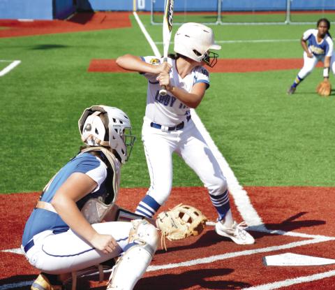 Titans sophomore Mary Claire McCommons (16) loads up in the batters box as a Washington-Wilkes pitcher throws one over the plate. BRENDAN KOERNER/Staff