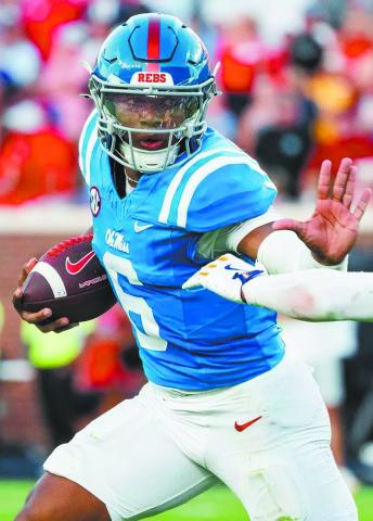 Trinidad Chambliss, a transfer quarterback from Division II powerhouse Ferris State, has shined for Ole Miss in starter Austin Simmons’ absence. Courtesy of Ole Miss Athletics
