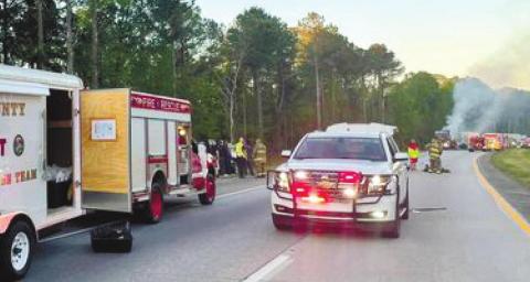 Greene County first responders arrive on the scene of vehicle fire with hazard material involved. CONTRIBUTED